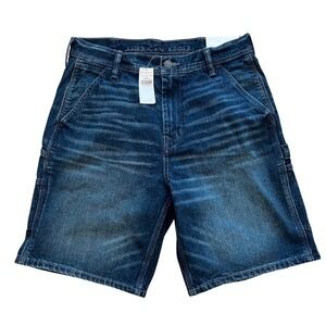 American Eagle Mens Carpenter Jean Shorts Dark Wash Indigo Denim Size 30 NEW